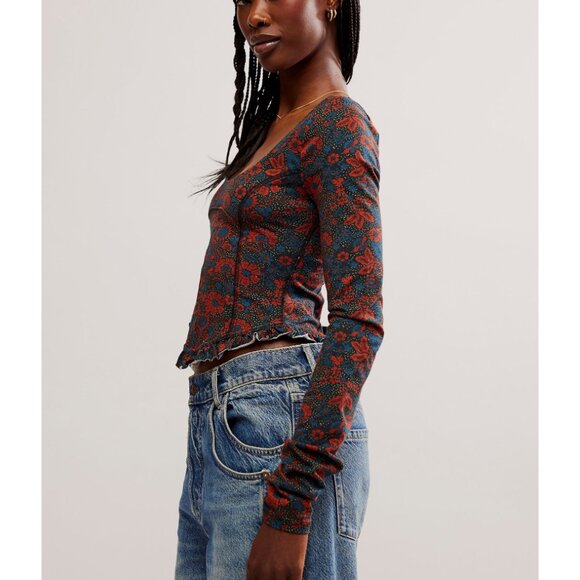 FREE PEOPLE Melanie Long Sleeve Top / Night Combo - Picture 2 of 6